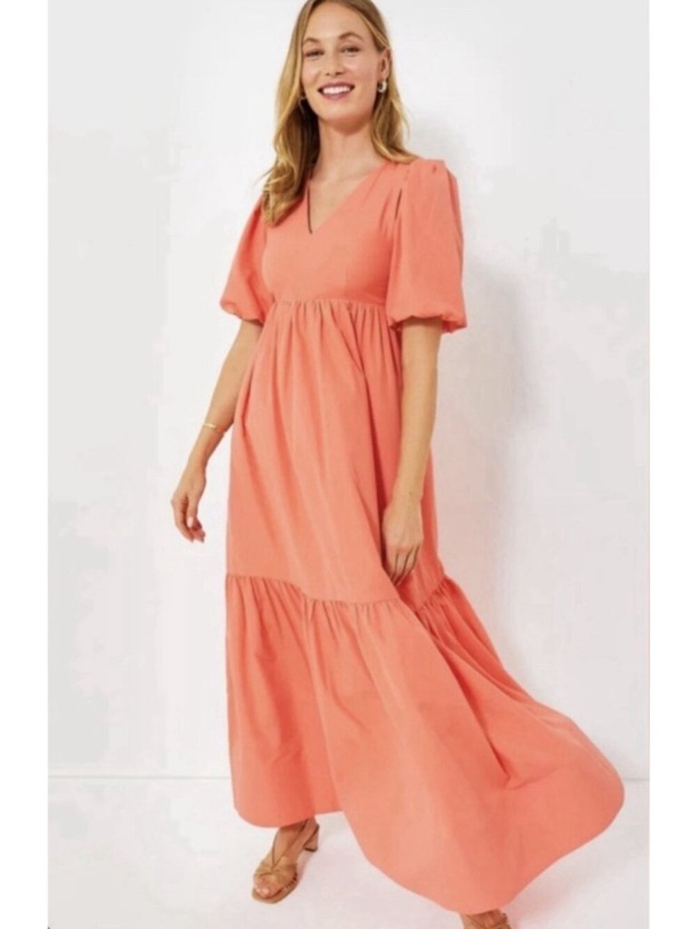 Tuckernuck Hyacinth House Taryn Puff Sleeve Maxi Dress XS Coral NWT 100% Cotton